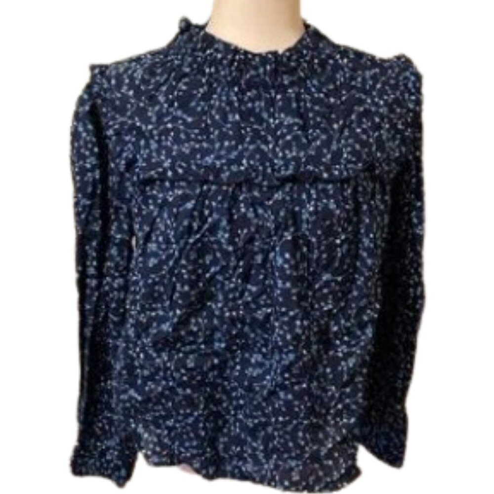 a.n.a a new approach blue floral top with ruffle and smocked neck size m